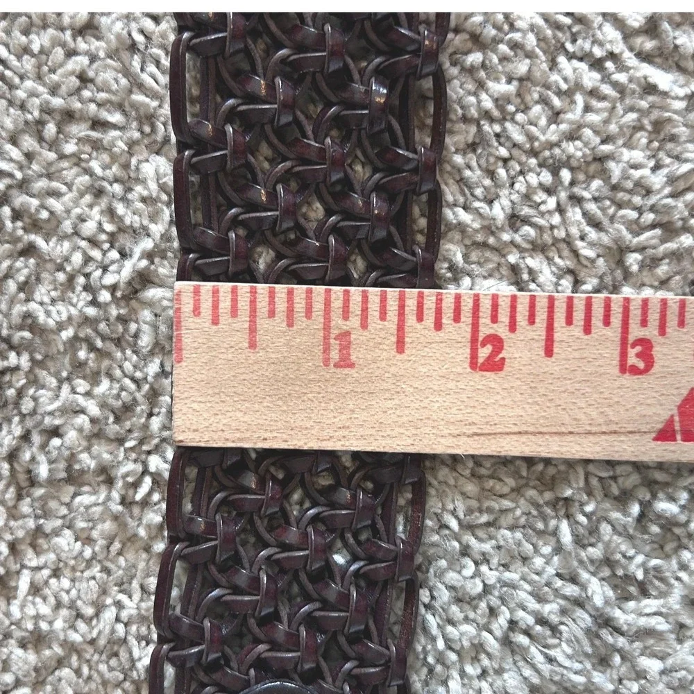 Woven Boho Hippie Brown Leather Belt Tigers Eye Stone Buckle Boho Western Small